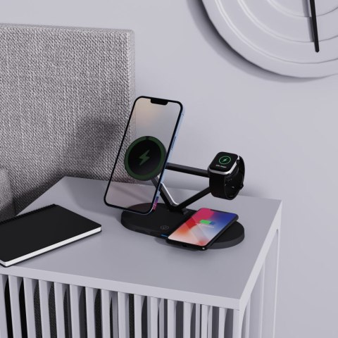 Ładowarka bezprzewodowa 3w1 ze stojakiem do urządzeń Apple - czarna