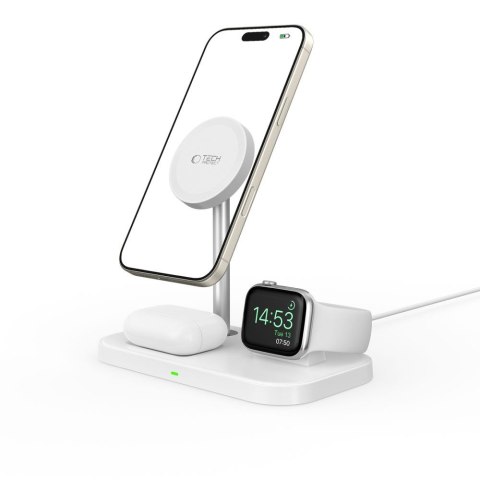 Ładowarka indukcyjna 3w1 ze stojakiem na smartfon Apple Watch AirPods MagSafe - biała