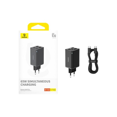 Ładowarka sieciowa GaN6 Pro 65W USB-C USB-A z kablem USB-C 100W 1m - czarna