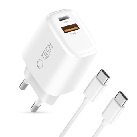 Ładowarka sieciowa NCA30 USB-A USB-C PD QC 30W z kablem USB-C 1m - biała