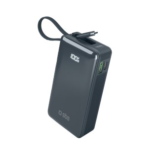 Powerbank 10000mAh USB-A USB-C z wyświetlaczem wbudowanym kablem USB-C 20W - ciemnoszary