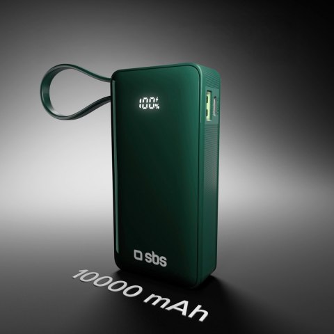 Powerbank 10000mAh USB-A USB-C z wyświetlaczem wbudowanym kablem USB-C 20W - zielony