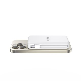 Powerbank magnetyczny PB31 10000mAh 15W MagSafe z kablami USB-C iPhone Lightning - biały