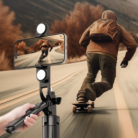 Selfie stick teleskopowy statyw do zdjęć z podwójną lampą i uchwytem na telefon 1.75m
