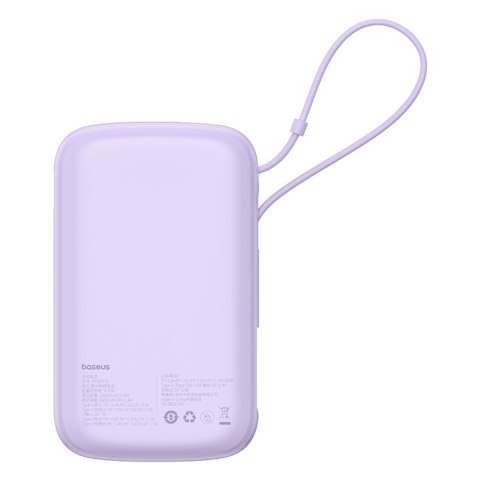 Powerbank 10000mAh 22.5W z wyświetlaczem wbudowanym kablem USB-C Qpow Pro+- fioletowy