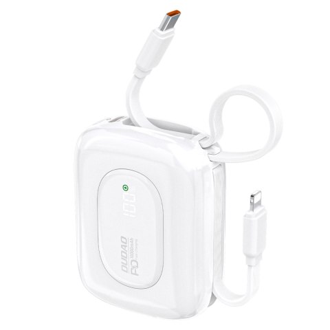 Powerbank K32 10000 mAh z wbudowanym kablem USB-C iPhone Lightning 22.5W - biały