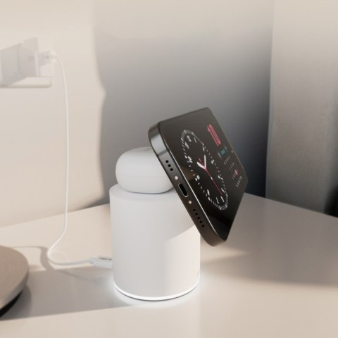 Stacja ładująca 2w1 bezprzewodowa magnetyczna do smartfona słuchawek - biała