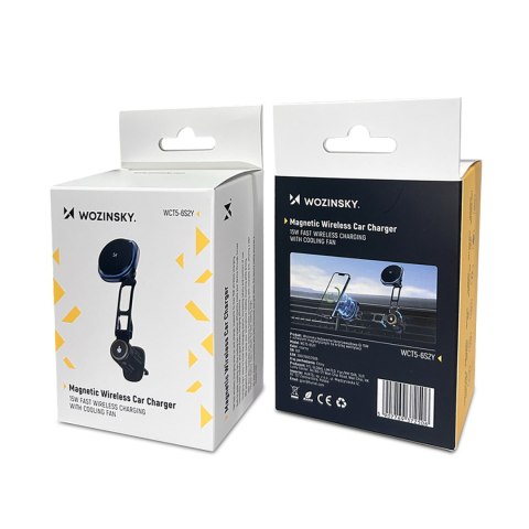 Uchwyt samochodowy z ładowarką indukcyjną do telefonu wentylatorem na kratkę Qi MagSafe 15W - czarny