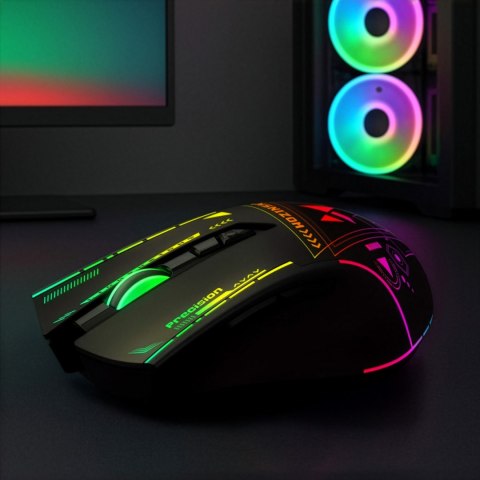 Mysz bezprzewodowa gamingowa optyczna z akumulatorem oświetleniem RGB 3200 DPI - czarna