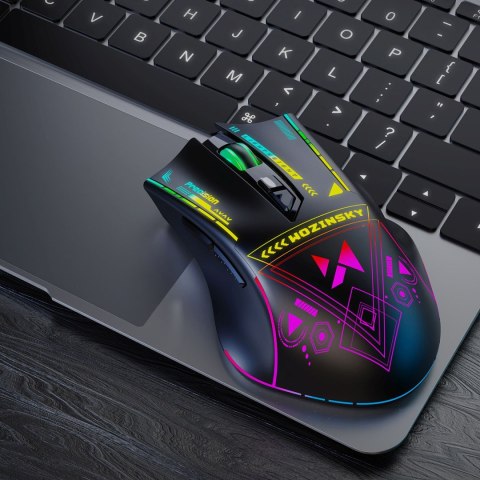 Mysz bezprzewodowa gamingowa optyczna z akumulatorem oświetleniem RGB 3200 DPI - czarna