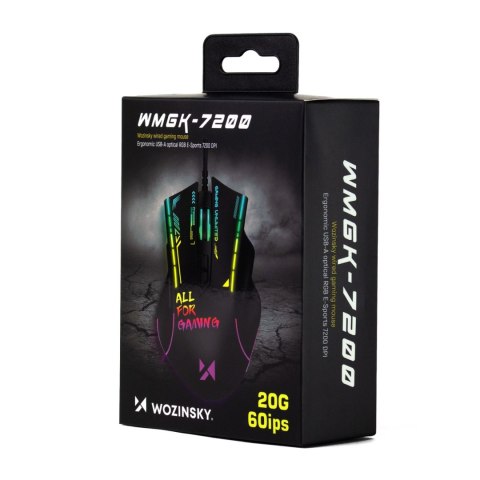 Myszka przewodowa gamingowa optyczna podświetlana 7 przycisków 7200 DPI RGB - czarna