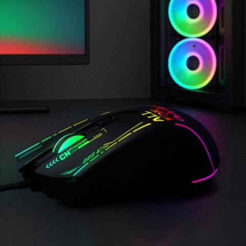 Myszka przewodowa gamingowa optyczna podświetlana 7 przycisków 7200 DPI RGB - czarna