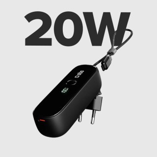 Powerbank 5000mAh z wbudowanym kablem składaną wtyczką PD 20W - czarny