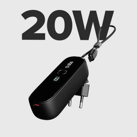 Powerbank 5000mAh z wbudowanym kablem składaną wtyczką PD 20W - czarny