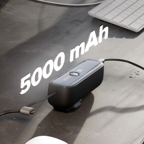 Powerbank 5000mAh z wbudowanym kablem składaną wtyczką PD 20W - czarny