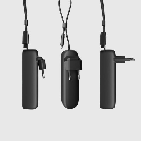 Powerbank 5000mAh z wbudowanym kablem składaną wtyczką PD 20W - czarny