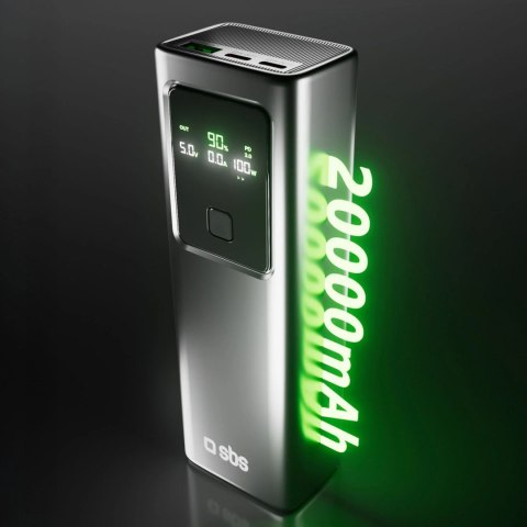 Powerbank z wyświetlaczem 20000mAh PD 100W LCD - szary