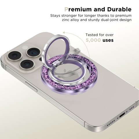 Uchwyt ring magnetyczny do smartfona na palec MagSafe - fioletowy z kryształkami