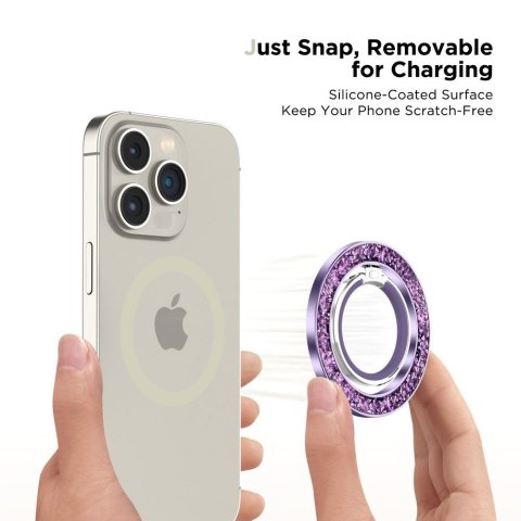 Uchwyt ring magnetyczny do smartfona na palec MagSafe - fioletowy z kryształkami