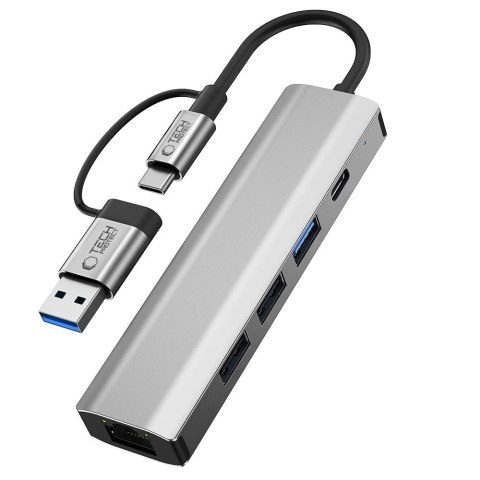 Adapter HUB 5w1 USB-C USB-A Ethernet RJ45 - szary