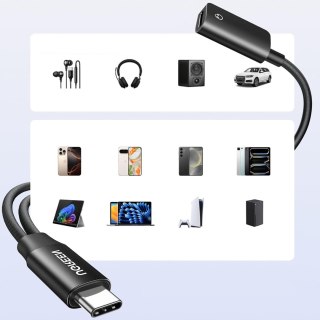Adapter rozdzielacz audio 2w1 USB-C audio ładowanie - czarny