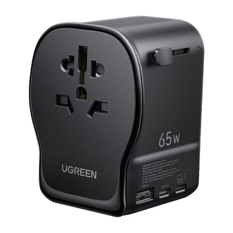 Adapter sieciowy podróżny z ładowarką USB-C USB-A 65W - czarny