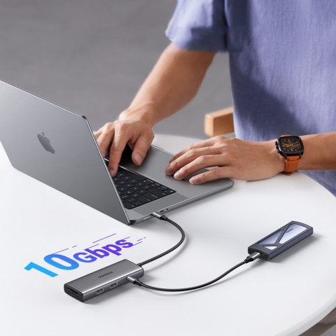 HUB rozdzielacz 7w1 USB-C na HDMI USB-C USB-A SD TF - szary