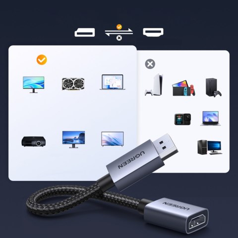 Kabel adapter DisplayPort - HDMI 4K 20cm - szary