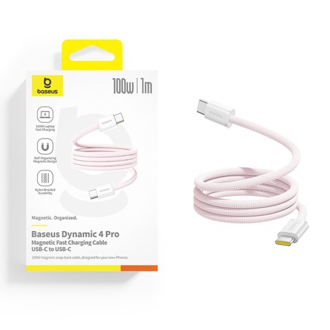 Kabel przewód samoczynnie układający się USB-C Dynamic 4 Pro 100W 1m - różowy