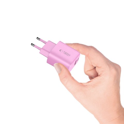 Ładowarka sieciowa USB-A USB-C NCA20 PD QC 20W - różowa