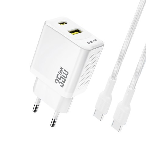Ładowarka sieciowa USB-A USB-C z kablem USB-C PD QC 35W - biała