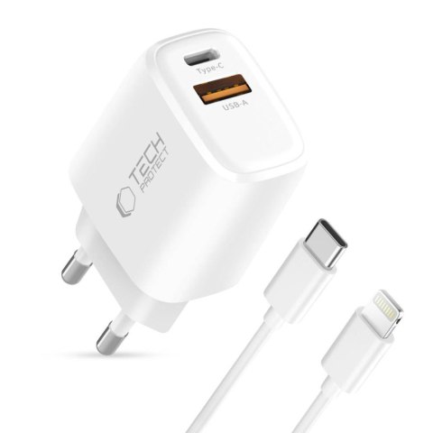 Ładowarka sieciowa USB-A USB-C z kablem USB-C iPhone Lightning NCA20 PD QC 20W - biała