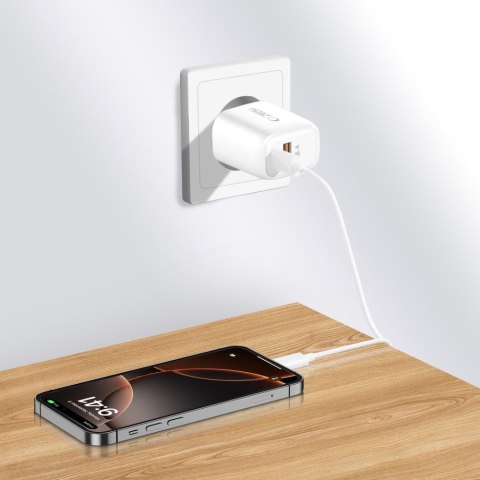 Ładowarka sieciowa USB-A USB-C z kablem USB-C iPhone Lightning NCA20 PD QC 20W - biała