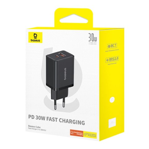 Ładowarka sieciowa USB-C USB-A Cube Pro 30W - czarna