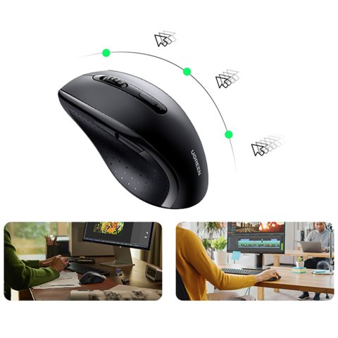 Myszka bezprzewodowa ergonomiczna optyczna 5 przycisków 1600 DPI - czarna