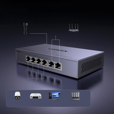 Switch przełącznik sieciowy Ethernet 6-Portowy 1Gb/s z PoE - szary
