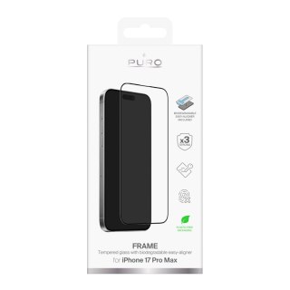 Szkło hartowane na iPhone 17 Pro Max z aplikatorem i czarną ramką Puro Frame