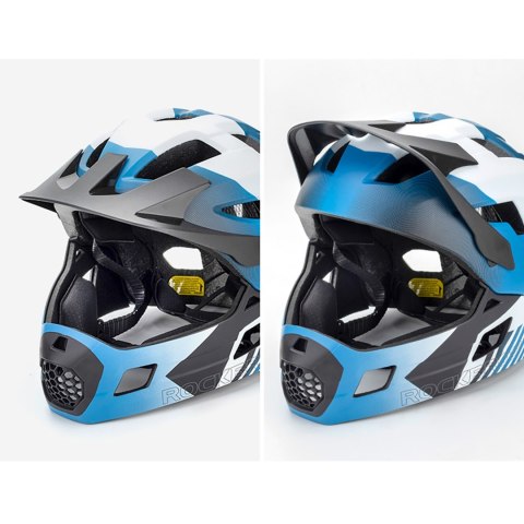 Kask rowerowy dziecięcy z odpinaną szczęką rozmiar M 54-57cm - niebieski