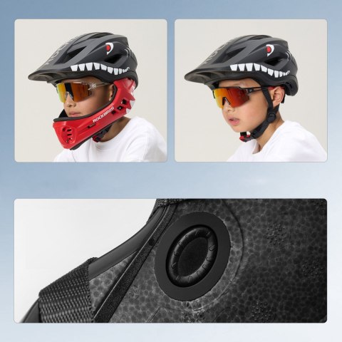Kask rowerowy dziecięcy z odpinaną szczęką rozmiar M 54-58cm - czarny rekin