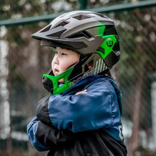 Kask rowerowy dziecięcy z odpinaną szczęką rozmiar S 48-54cm - zielony