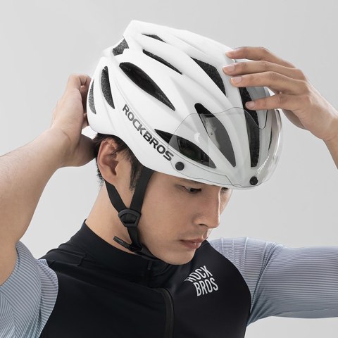 Kask rowerowy z szybką odpinanymi okularami z filtrem UV unisex - biały
