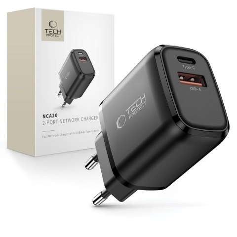Ładowarka sieciowa NCA20 USB-A USB-C PD QC 20W - czarna