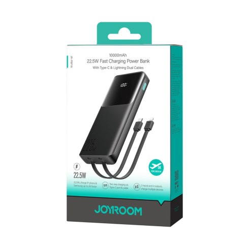 Powerbank 10000mAh z wbudowanymi kablami USB-C iPhone Lightning - czarny