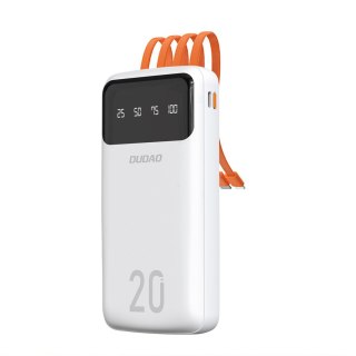 Powerbank K6Pro+ 20000mAh z wbudowanymi kablami USB-C microUSB iPhone Lightning - biały