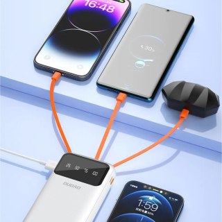 Powerbank K6Pro+ 20000mAh z wbudowanymi kablami USB-C microUSB iPhone Lightning - biały