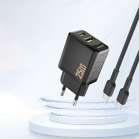Szybka ładowarka sieciowa 25W USB-A USB-C - czarna