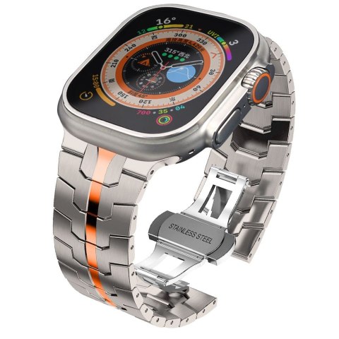 Bransoleta stalowa na Apple Watch 4 / 5 / 6 / 7 / 8 / 9 / SE / Ultra 1 / 2 - tytanowo-pomarańczowa