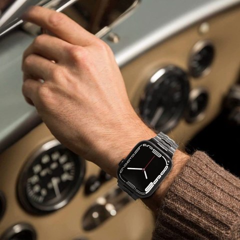 Bransoleta stalowa na Apple Watch 4 / 5 / 6 / 7 / 8 / 9 / SE / Ultra 1 / 2 - tytanowo-pomarańczowa