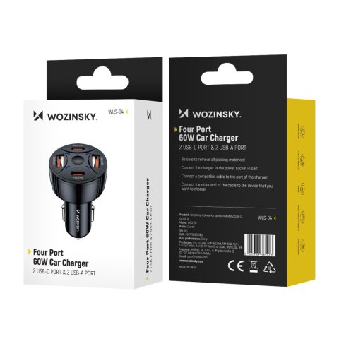Ładowarka samochodowa 2xUSB-C 2xUSB-A 60W - czarna