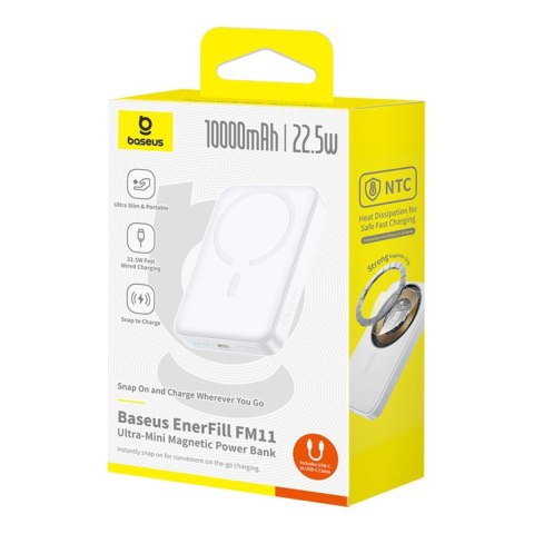 Powerbank bezprzewodowy EnerFill FM11 10000mAh 22.5W MagSafe z kablem USB-C 30cm - biały